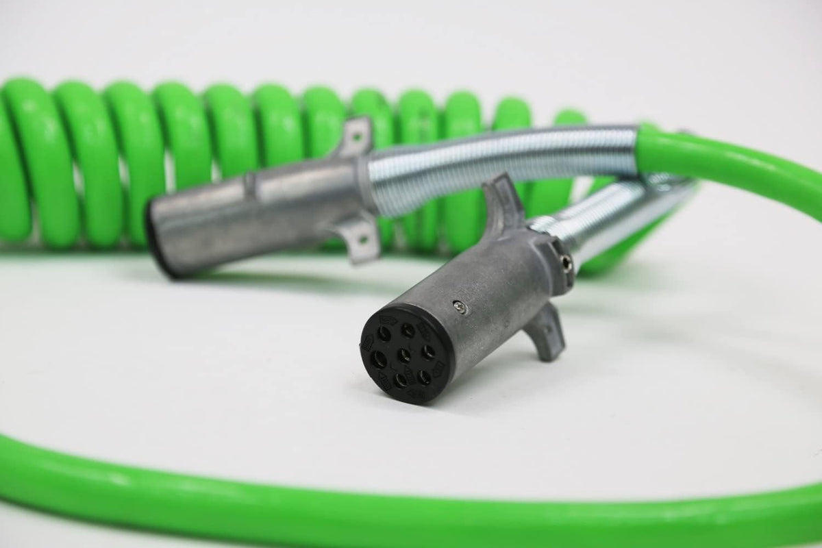 7-Way ABS Coiled Cable 15 Ft Green 48" x 12" Leads Trailer Electrical Power Cord Pack of 2 A99835